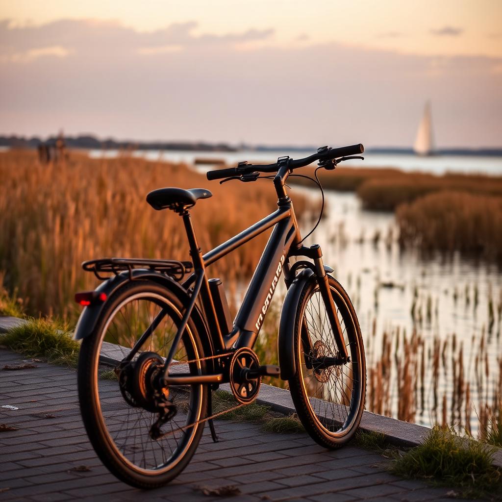 Electric bike parked on a dike overlooking the Grevelingenmeer